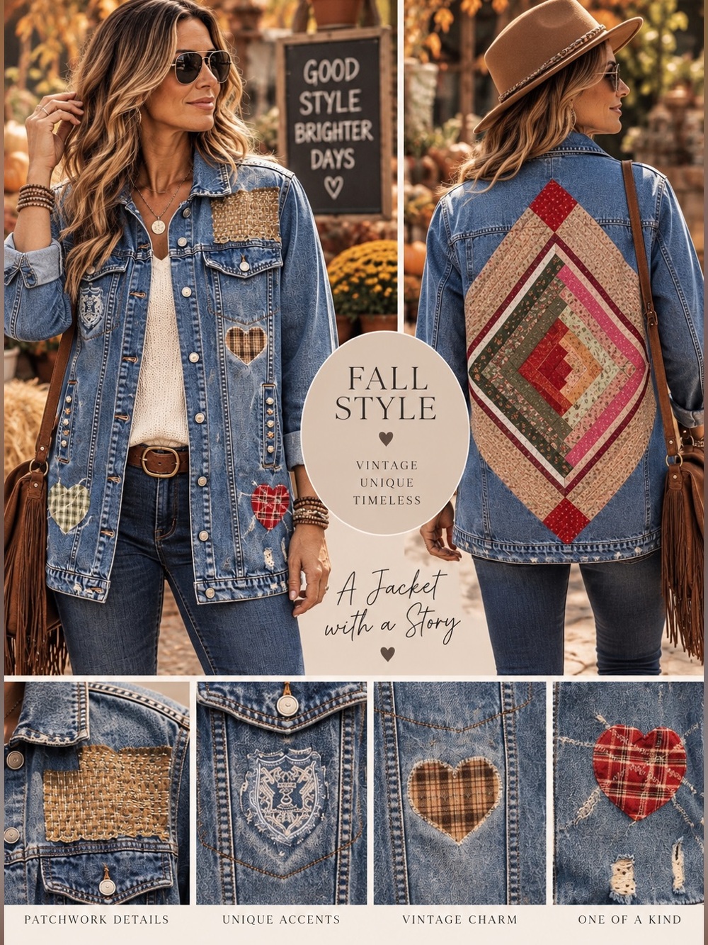 Upcycled Quilted Patchwork Denim Jacket | Handmade Cottagecore Boho Shacket | XL